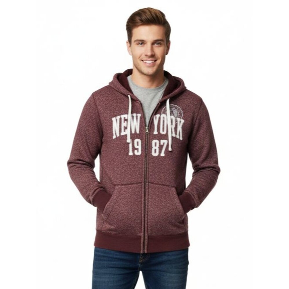 Aeropostale Hoodie Mens Size L Maroon Full Zip w/ Drawstring New York 1987
